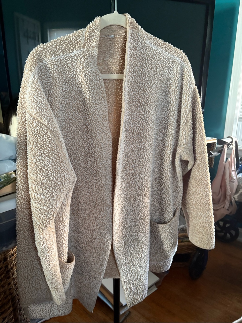 Open-Front Cream Sherpa Cardigan Sweater